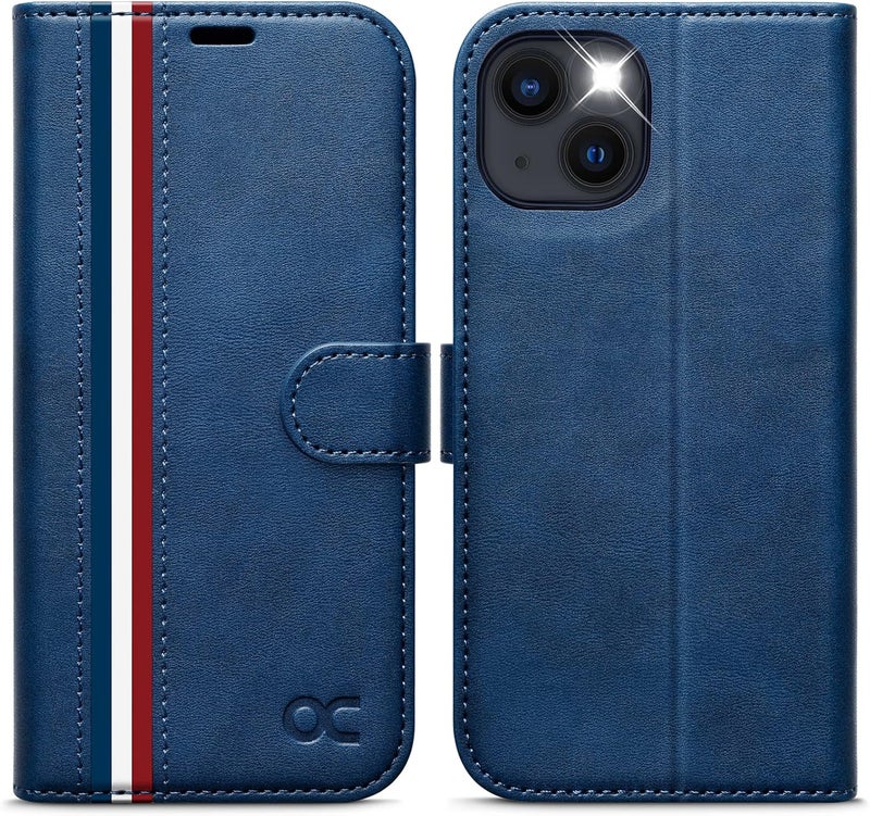 OCASE Compatible with iPhone 13 Wallet Case, PU Leather Flip Folio Case with Card Holders RFID Blocking Kickstand [Shockproof TPU Inner Shell] Phone Cover 6.1 Inch 2021 (Spliced Blue) - Image 1